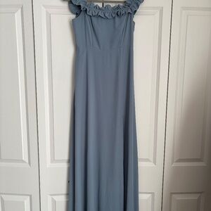 ASTR the Label - Venetia Off Shoulder Ruffle Trim Maxi Dress - Blue - Medium